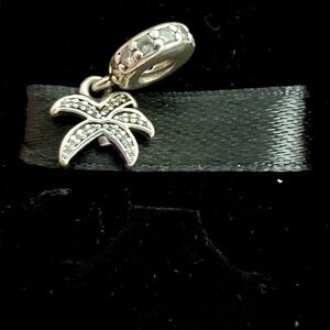 Sterling Silver 925 Pandora Palm Tree Charm Pave & CZ Accents. Preowned/Damaged.